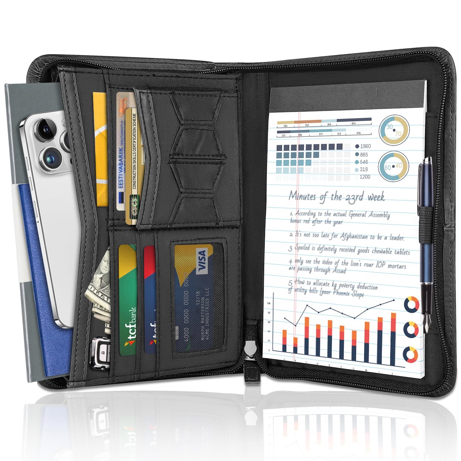 AKAYOK Zippered Portfolio Binder for Men & Women, Resume Small(black）