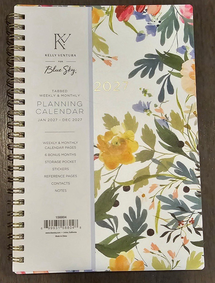 2027 Blue Sky Kelly Ventura Summer Garden Weekly & Monthly Planning Calendar