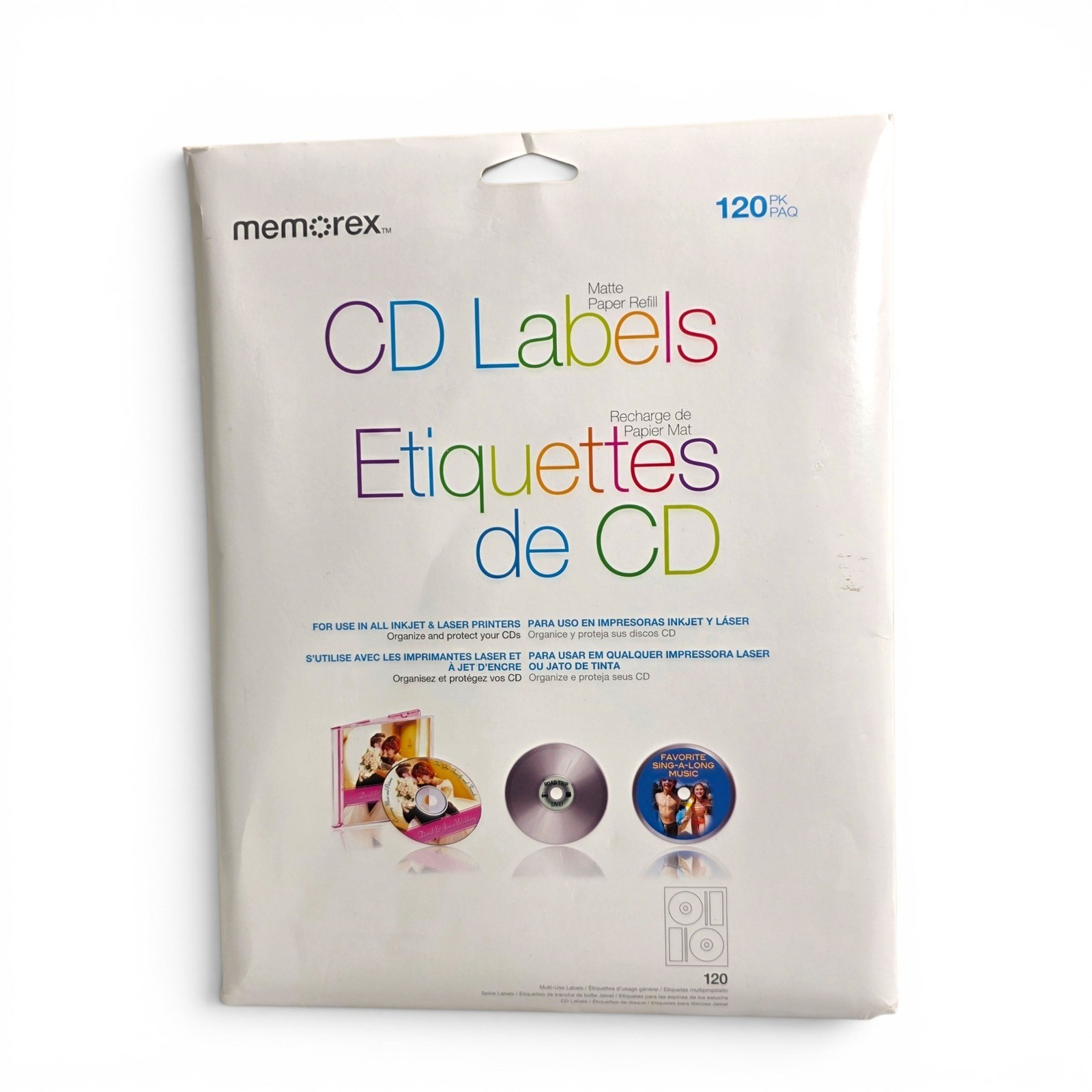 Memorex CD Labels Matte Paper Refill 120 Pack Inkjet Laser Printer White Sealed