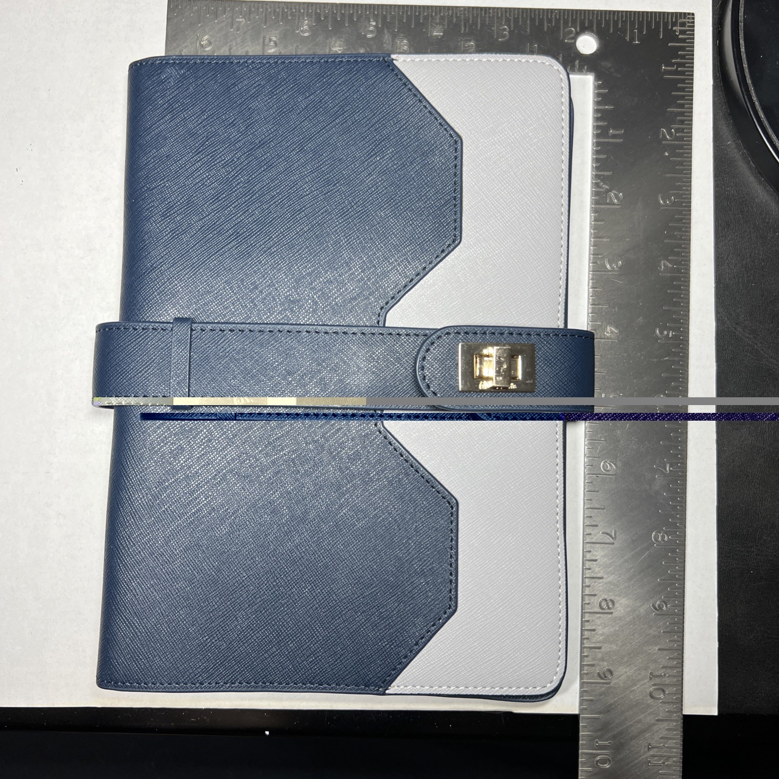 AURA ESTELLE Notebook A6 Planner Cover Lock-it Navy & Gold Accented EUC