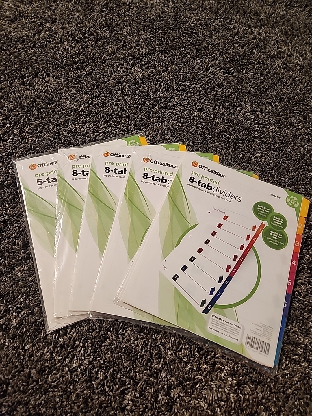 Office Max Lot Of 5 Pre Printed 8 Tab Dividers Brand New