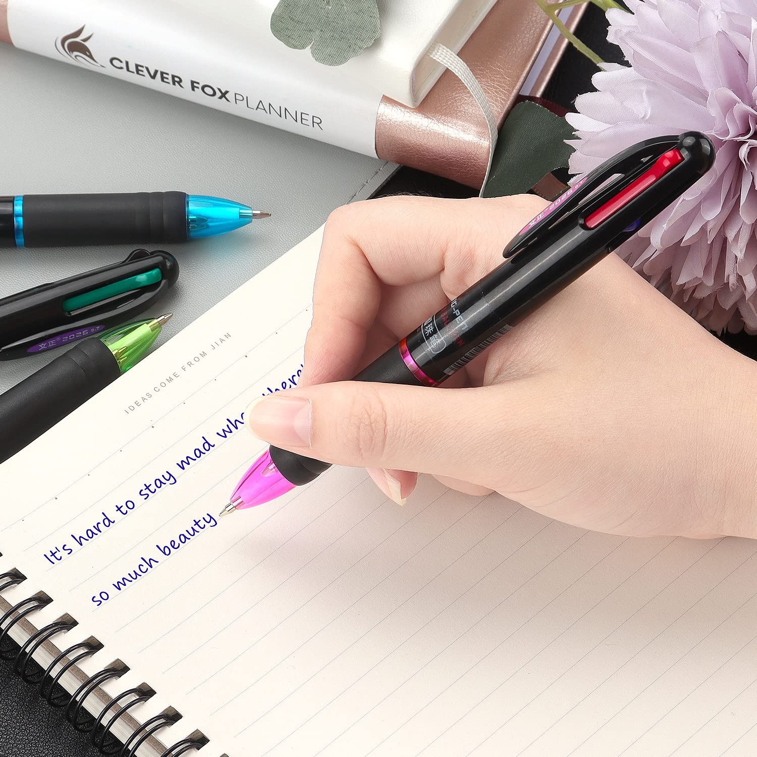 8 Pack Multicolor Ballpoint Pens 4-in-1 0.7mm Colored Retractable Ballpoint Gift