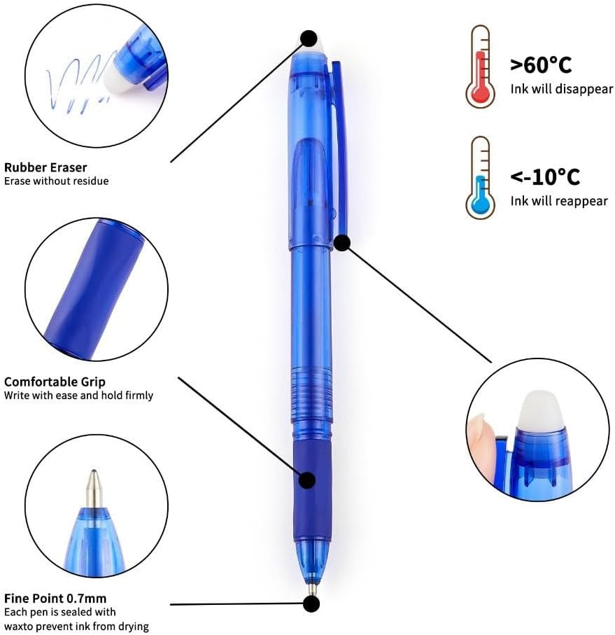 Erasable Gel Pens 0.7Mm Fine Point, 12 Pack, Black and Blue