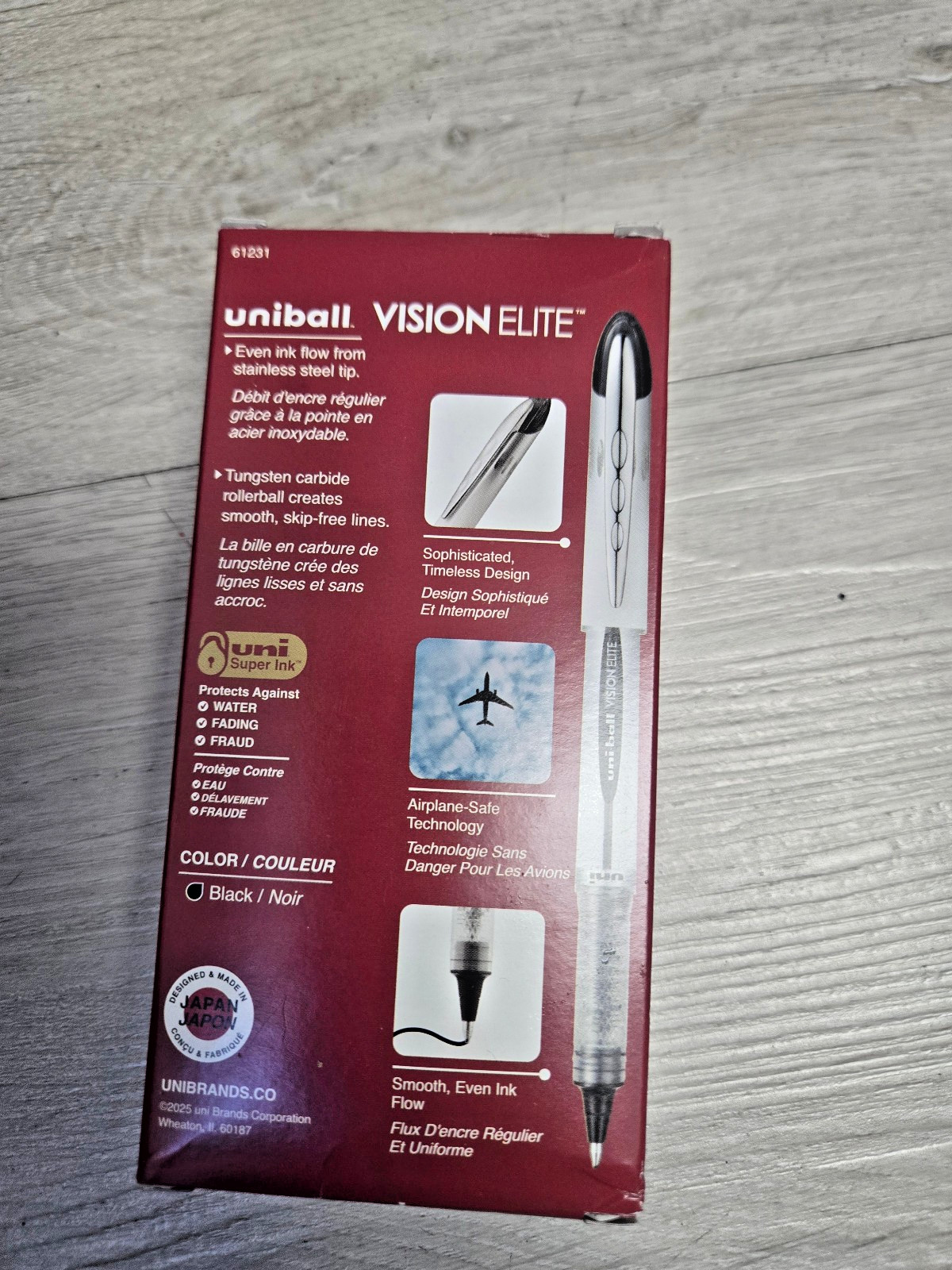 uni-ball Vision Elite Rollerball Pens, Bold Point, Black Ink, Dozen 0.8mm(61231)