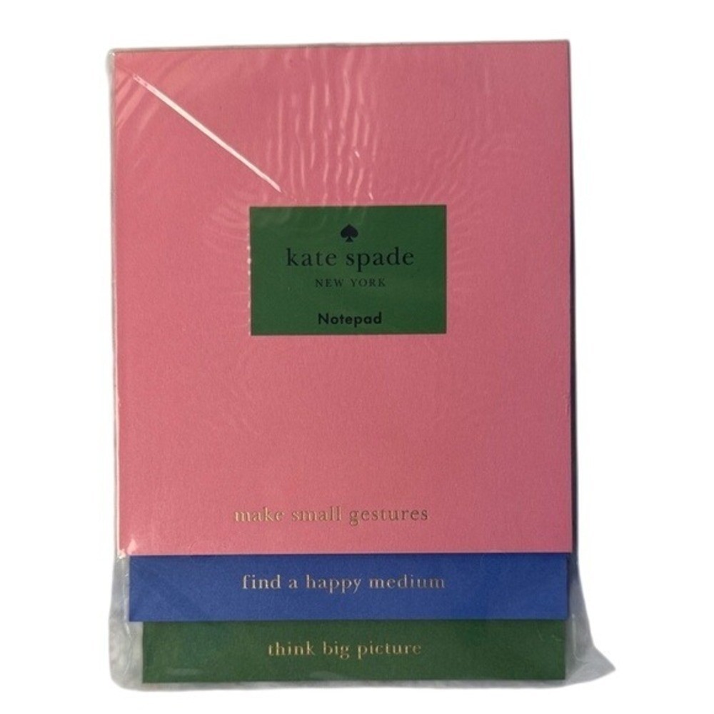 Kate Spade New York 3 Piece Notepad Set Pink Blue Green Gold Foil Sentiments NEW