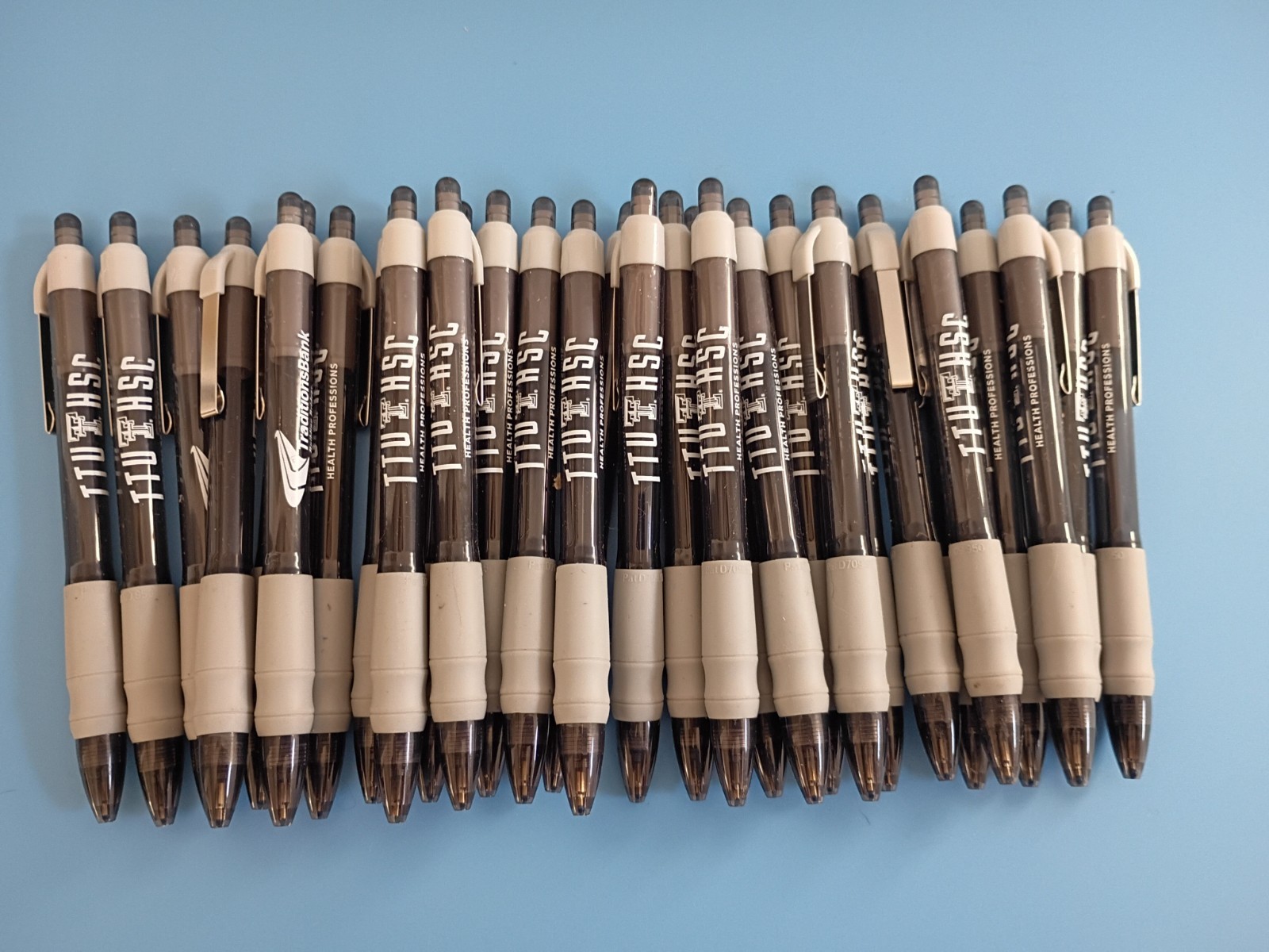 30ct Lot Misprint MaxGlide Click Pen with Rubber Grip Black/Gray