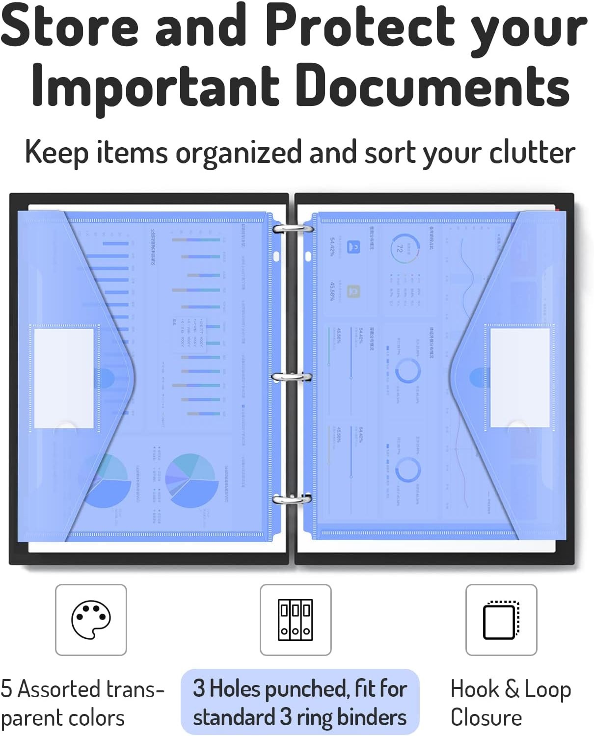 Binder Pocket, 10 Pack Super Heavyweight Plastic Folders with Tight Closure, Fol