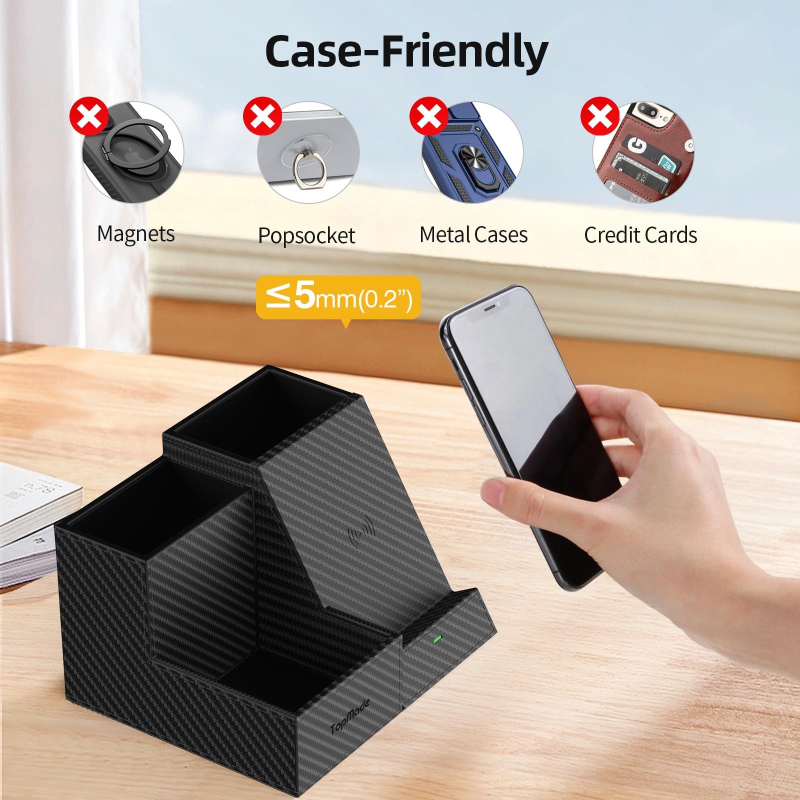 Wireless Charger Nightstand Organizer, Multi-Functional Pen/Pencil/Remote Hol…