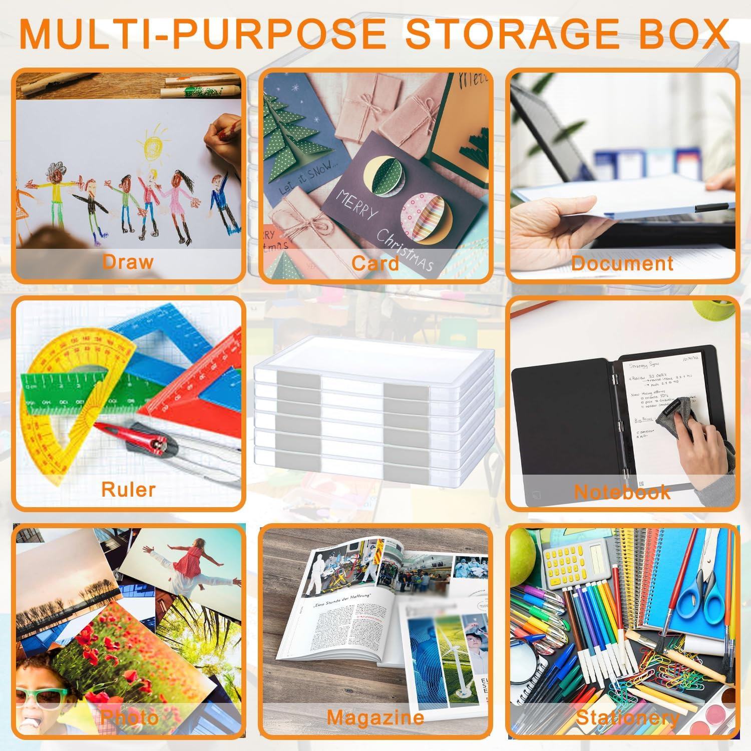 6-Pack Clear A4 Portable File Cases for Documents & Scrapbook Storage