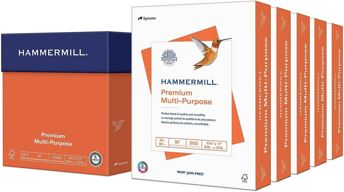 Printer Paper, Premium Multipurpose Paper 24 Lb, 8.5 X 11-5 Ream (2,500 Sheets)