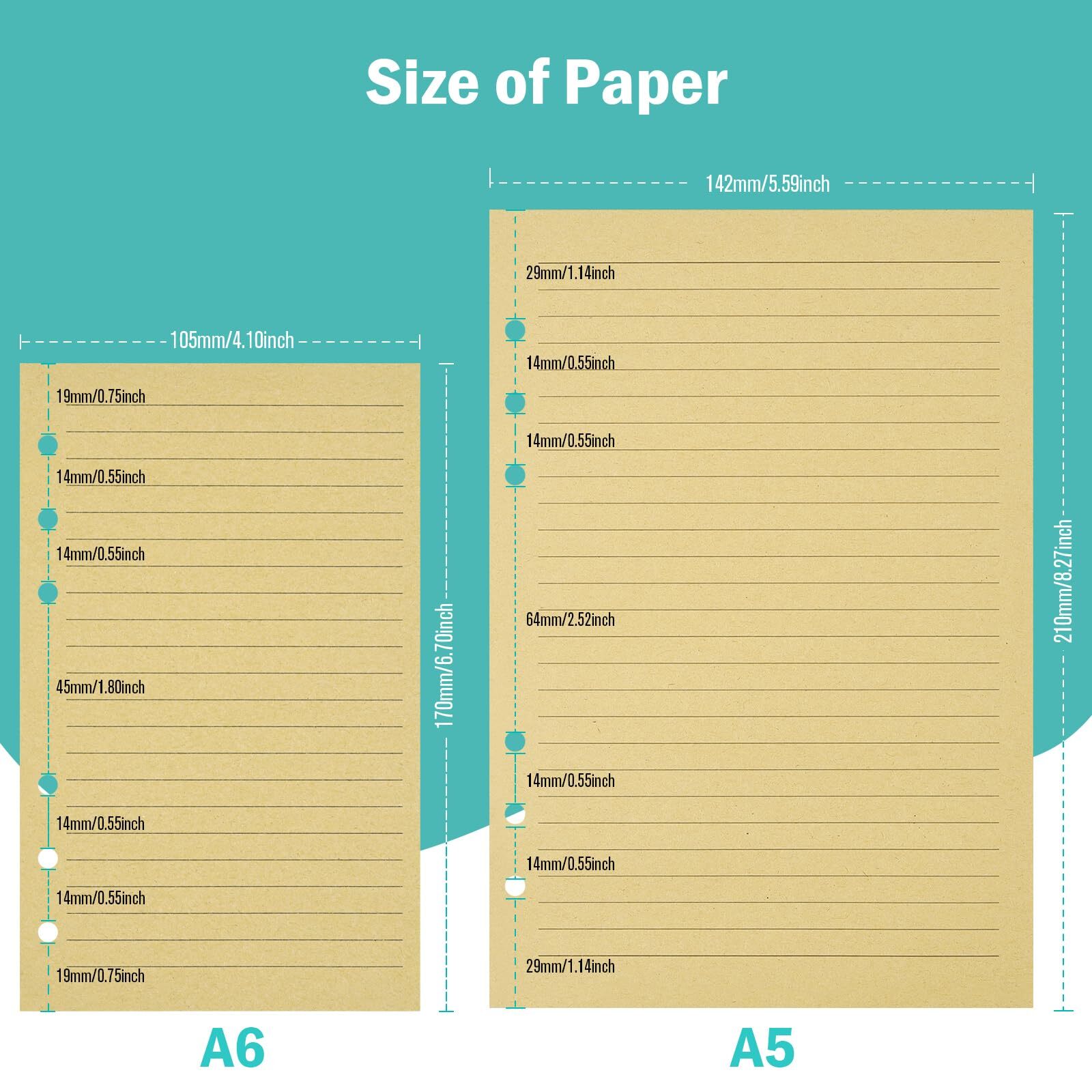 A6 Refill Paper 320 Pages for 6-Ring Binder Line Pages for Personal Organiser
