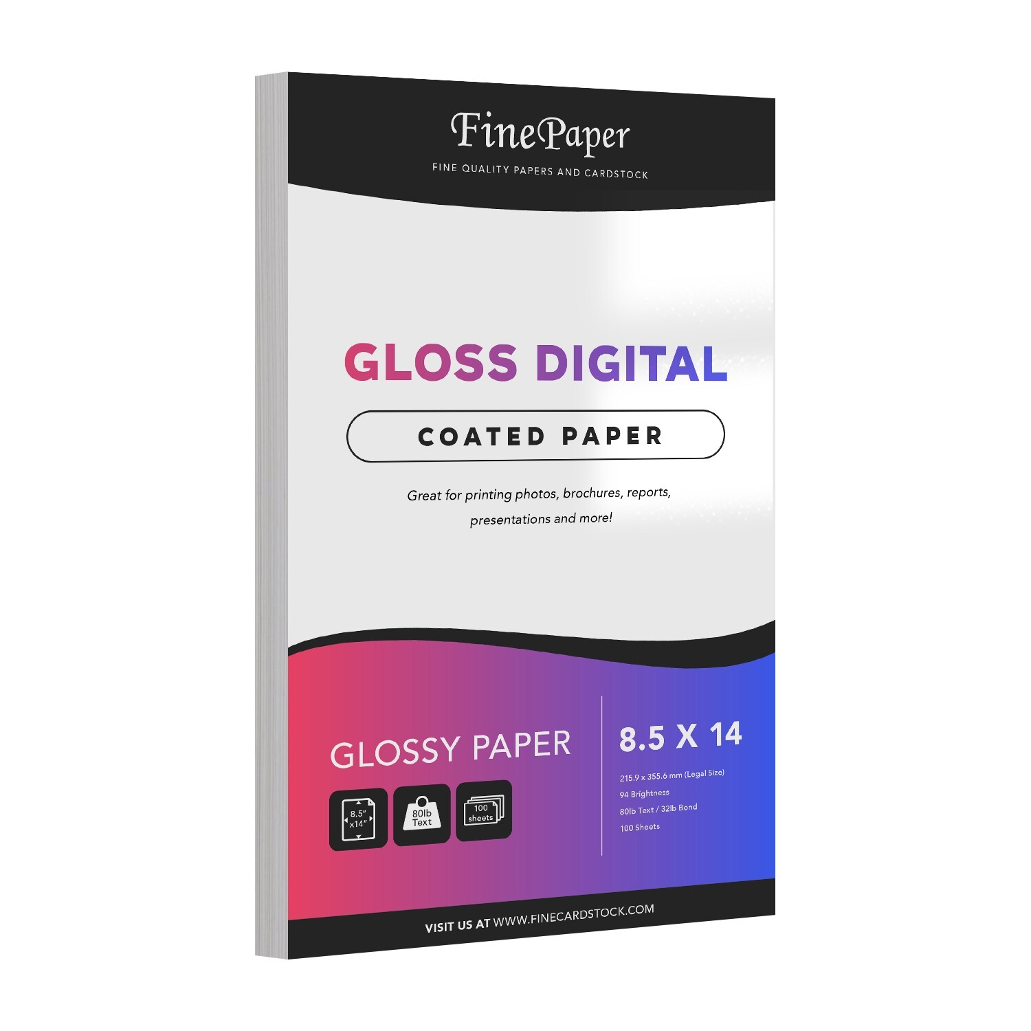 Glossy Digital Paper, 80lb Text (32lb Bond), 8.5 x 14, 94 Bright, 100 Sheets