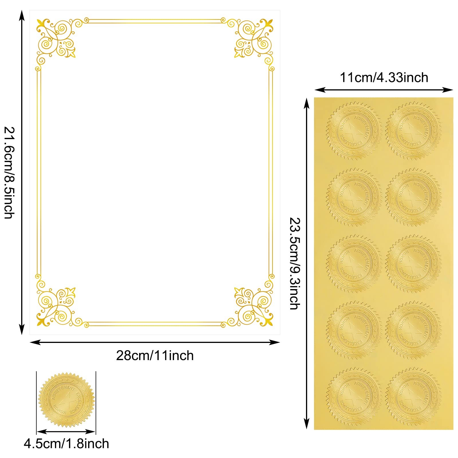 Certificate Paper 50 Sheets 11×8.5 Inches 100 Gold Seals Graduation Diploma