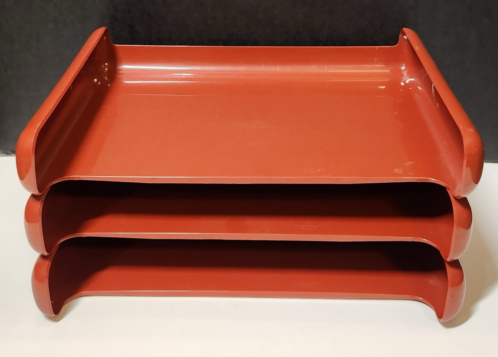 Vintage 1982 Eldon Office Products 3 Tier Desk Organizer Stack Tray Orange Brown