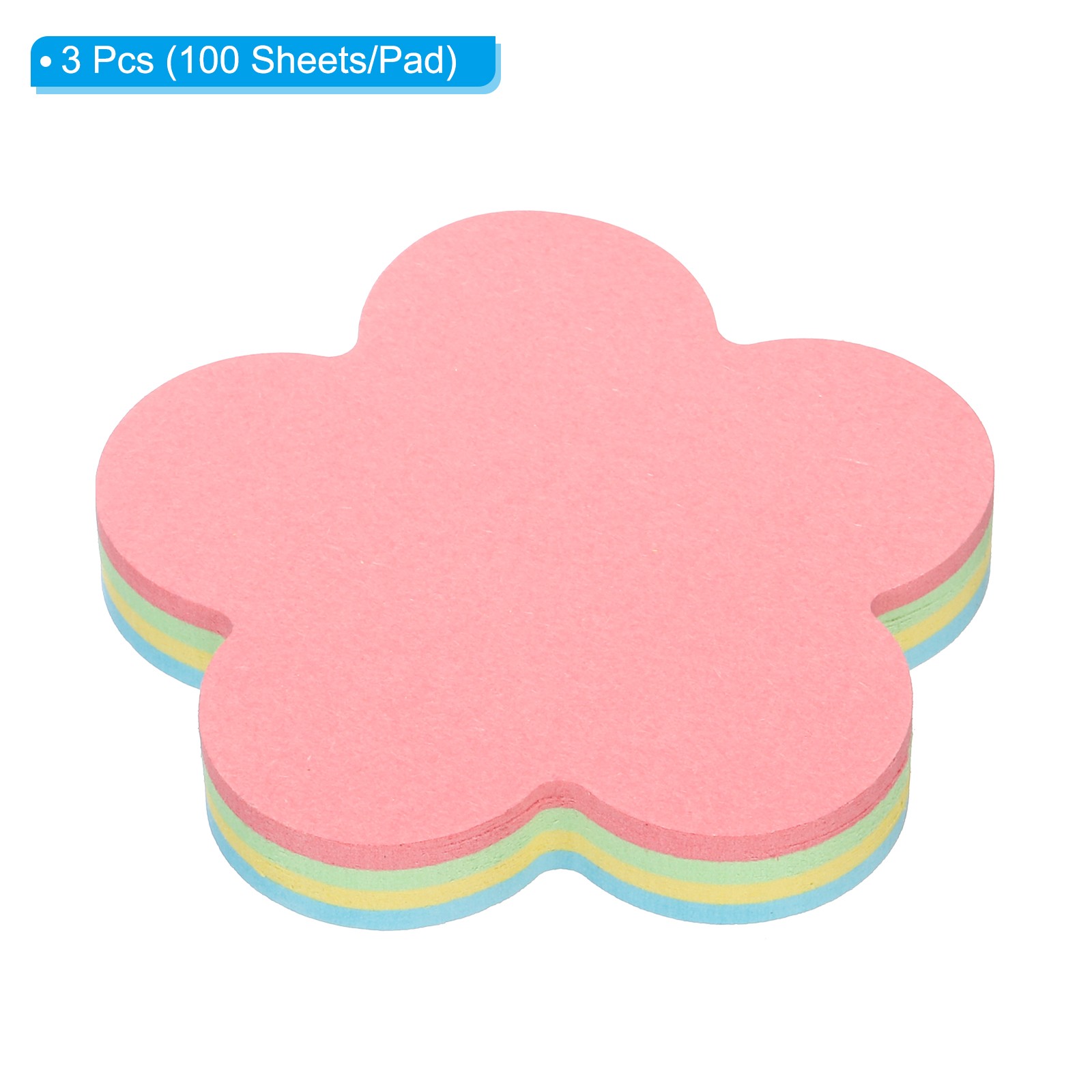 2.7″ x 2.7″ Flower Shape Sticky Notes 3 Pads Cute Self-Stick 100 Sheets 4 Colors