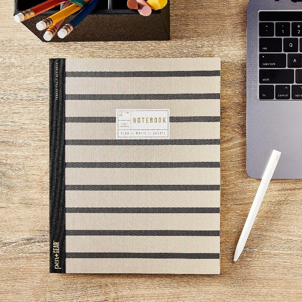 Notebook with Textured Stripe Design, 8 x 10 Inches, 160 Lined Pages, for Adults