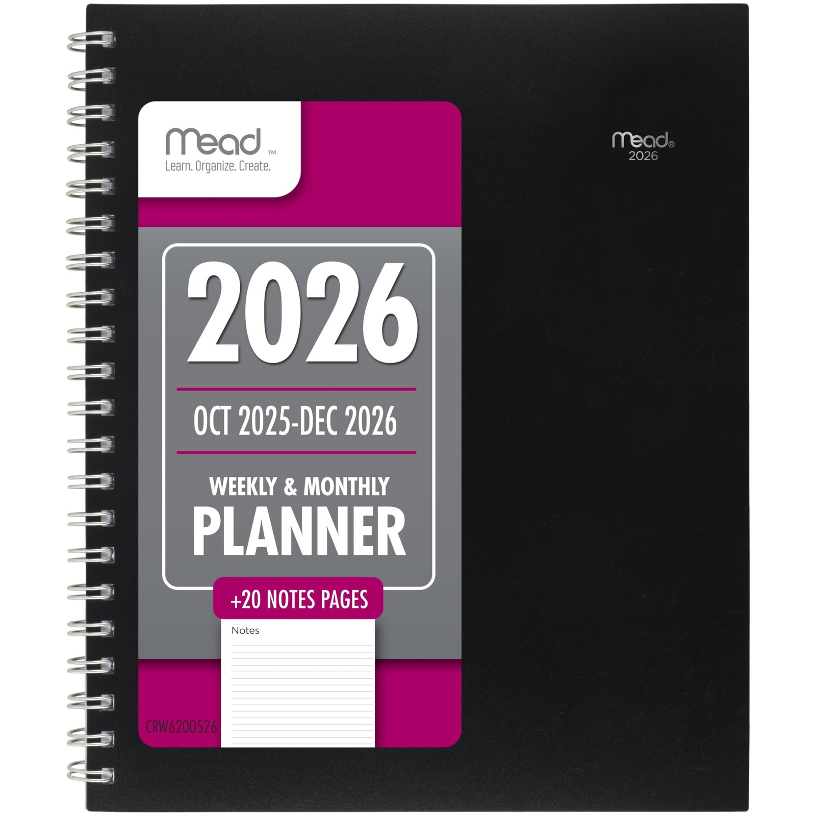 Mead 2026 Planner, Weekly Monthly, 15-Month, 8-1/2 x 11, Large, Basic, Black…