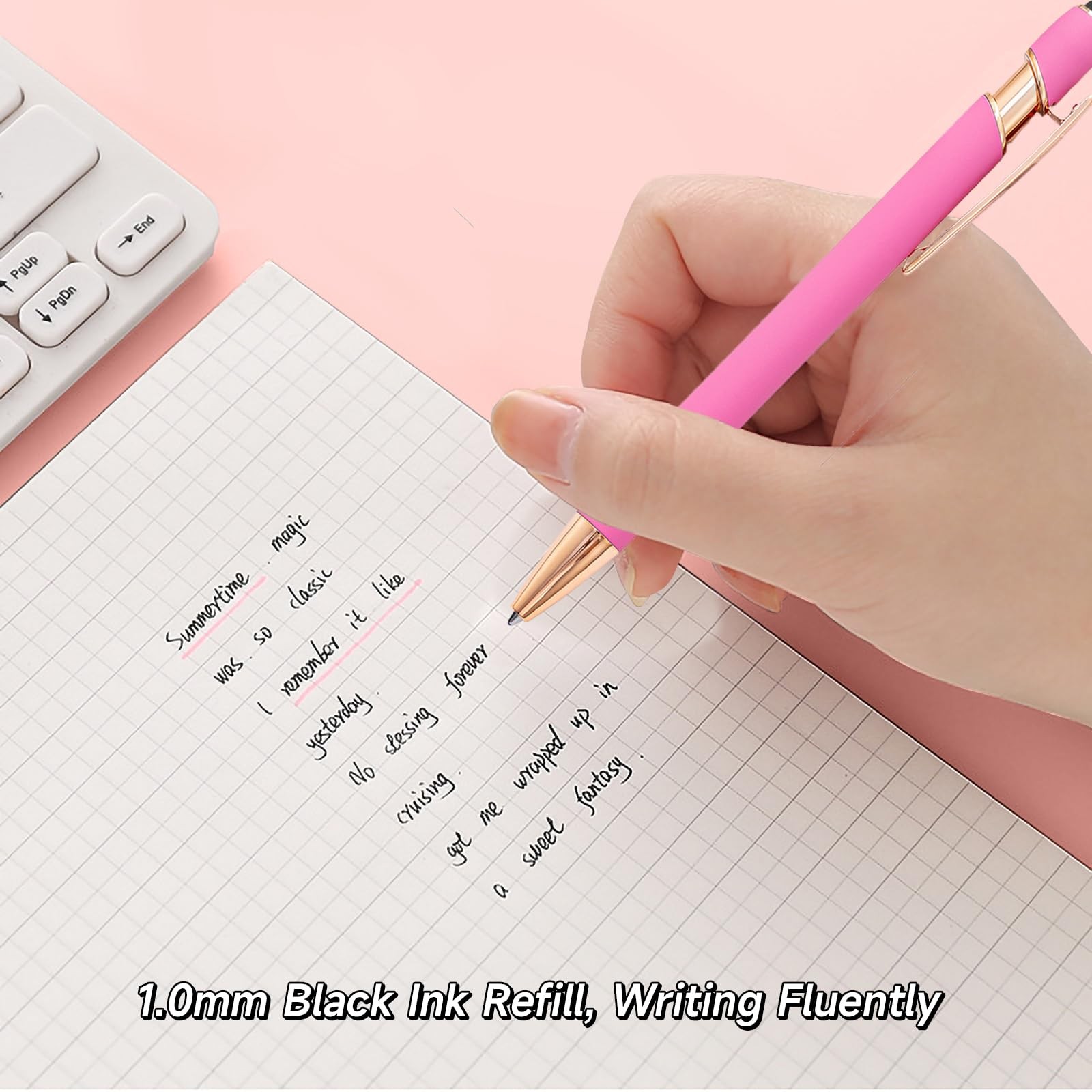 YOXMJDB Pink Pens for Women, 6 Pcs Cute Ballpoint Pen Bulk, 1.0mm