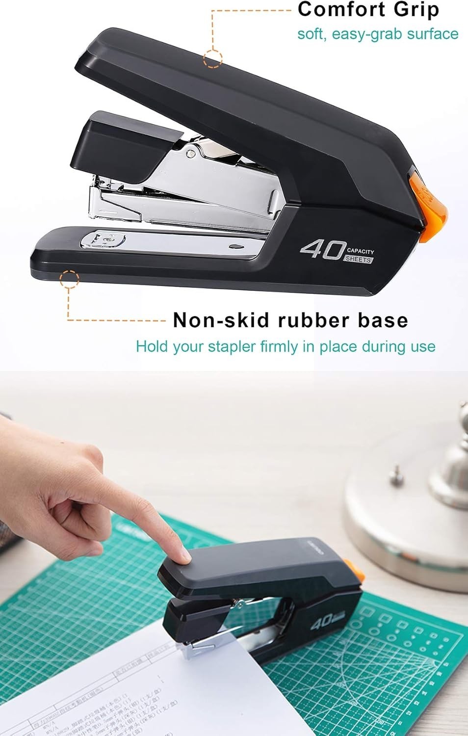 Effortless Desktop Stapler, 40 Sheet Capacity, One Finger Touch Stapling, Eas…