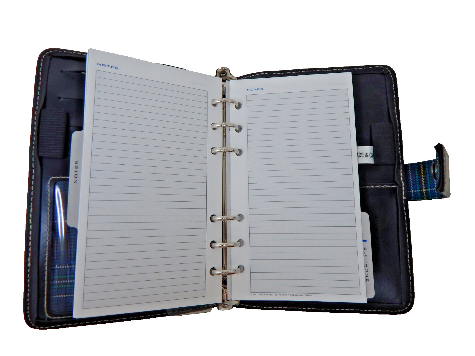 Day Runner Multi-blue Checkered Nylon compact Planner Organizer Binder 6~0.75″