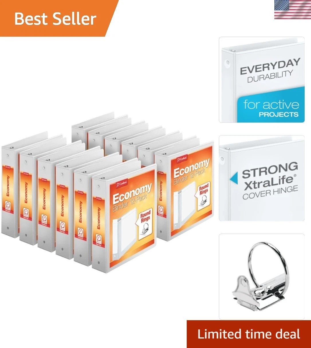 Economy 3-Ring Binders, 2″, Round Rings, Holds 475 Sheets, ClearVue Presentat…