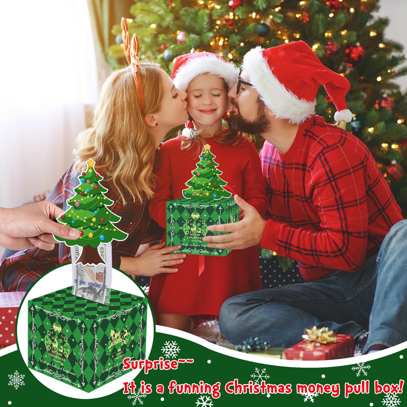 Christmas Money Box Cash Gift Pull Surprise Holder 50Pcs Transparent Bags DIY