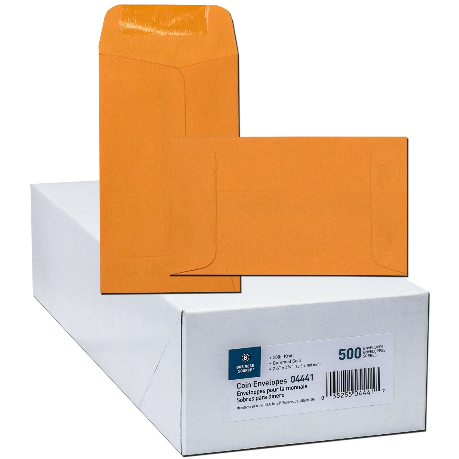 Business Source 04441 #3 Coin Envelopes 2-1/2 x 4-1/4″, 20 lb. Kraft Box of 500