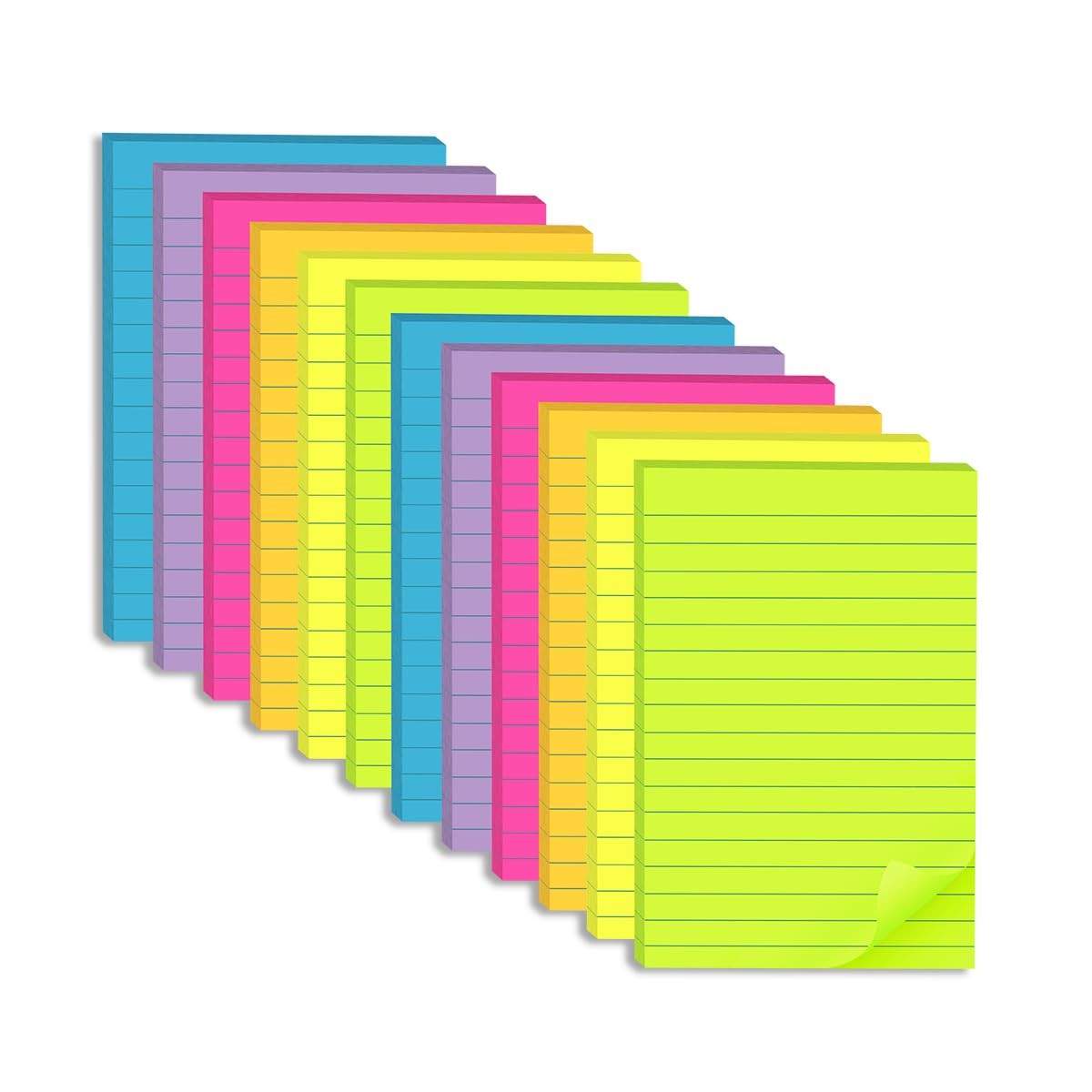 12 Pack Lined Sticky Notes 4×6 in,Large Notepads with Lines,Ruled Stickies Su…