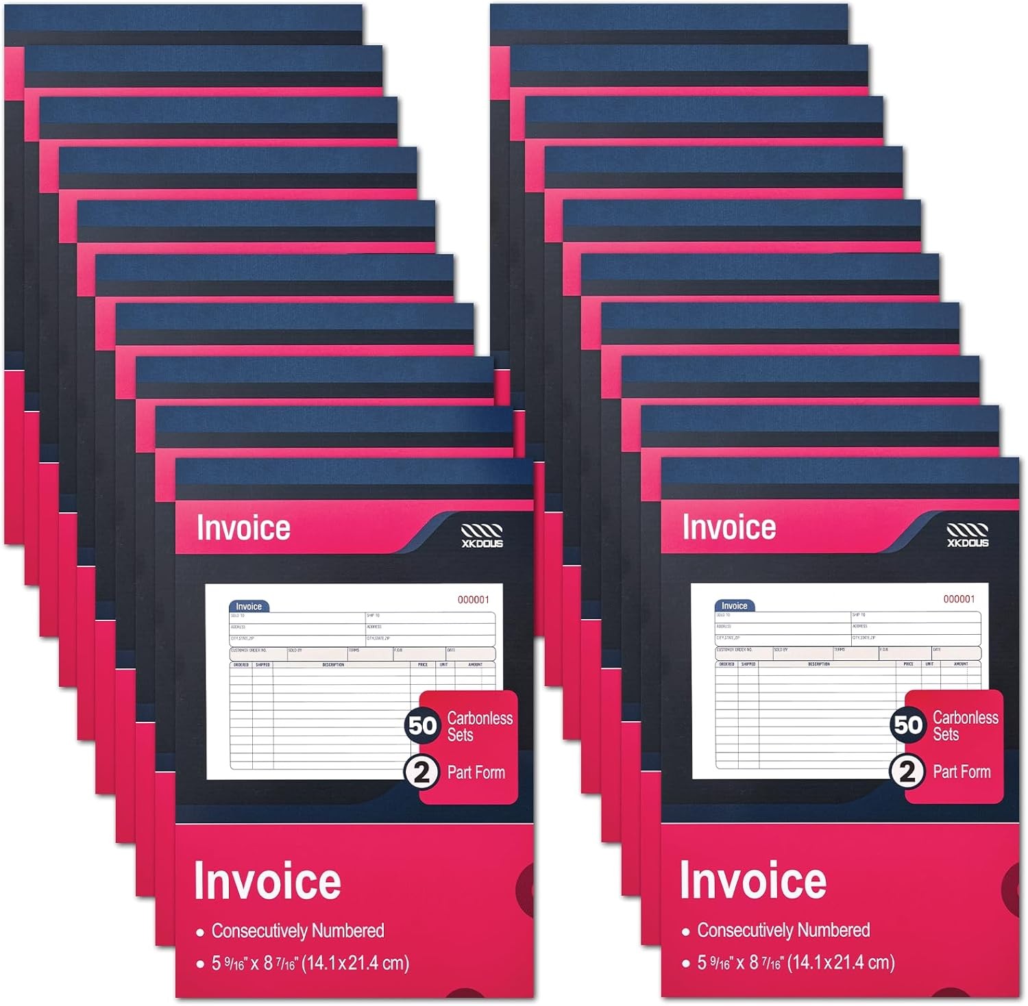 20 Pack Invoice Book, 2-Part Carbonless, 5-9/16″ x 8-7/16″ Invoice Receipt Bo…