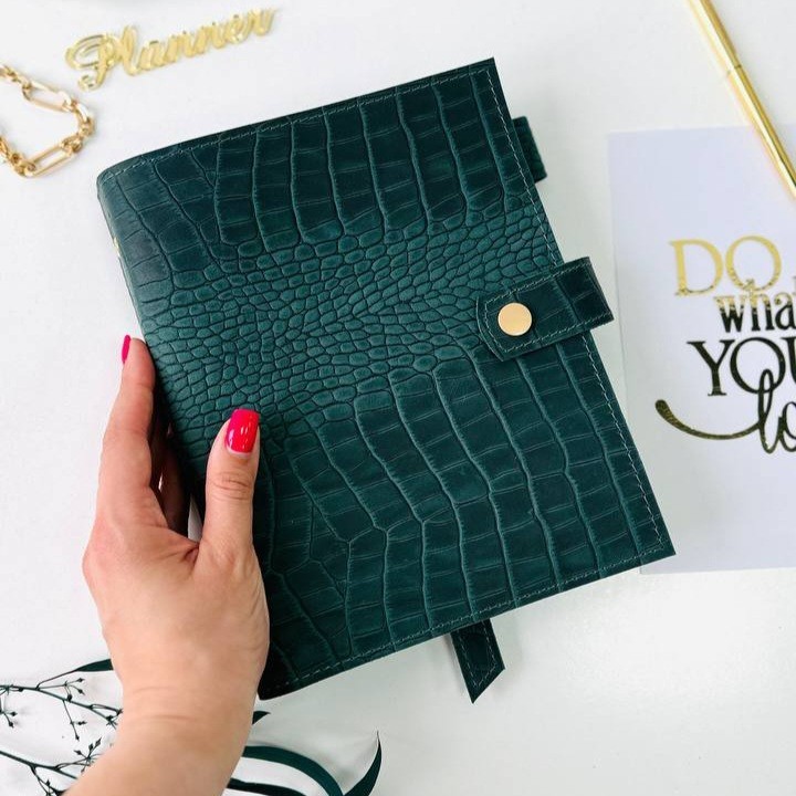 A5 Leather Planner cover binder, exclusive sea wave color croc