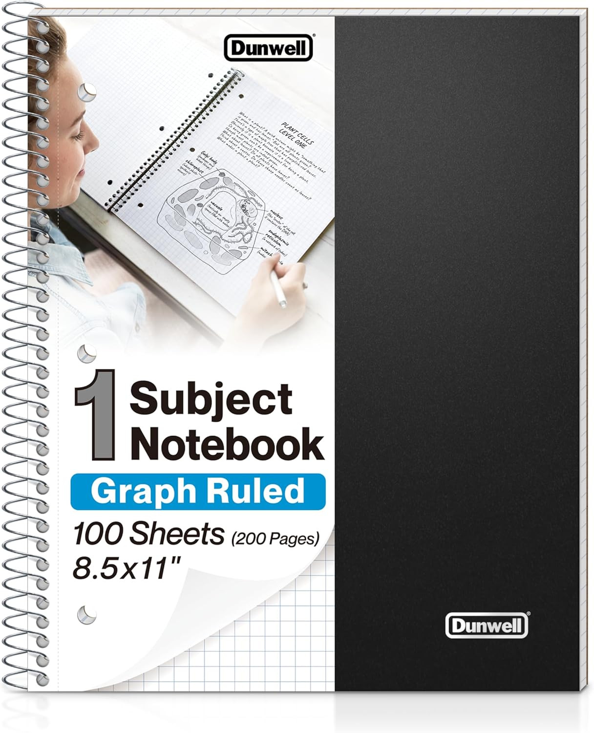 Graph Paper Spiral Notebook 8.5×11, 100 Sheets, 1/4″ Grid, Pocket Divider