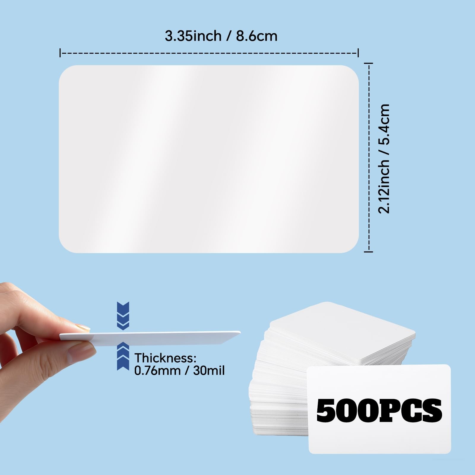 Tarjetas de identificación de PVC CR80, plástico blanco de 30 milésimas pulgada