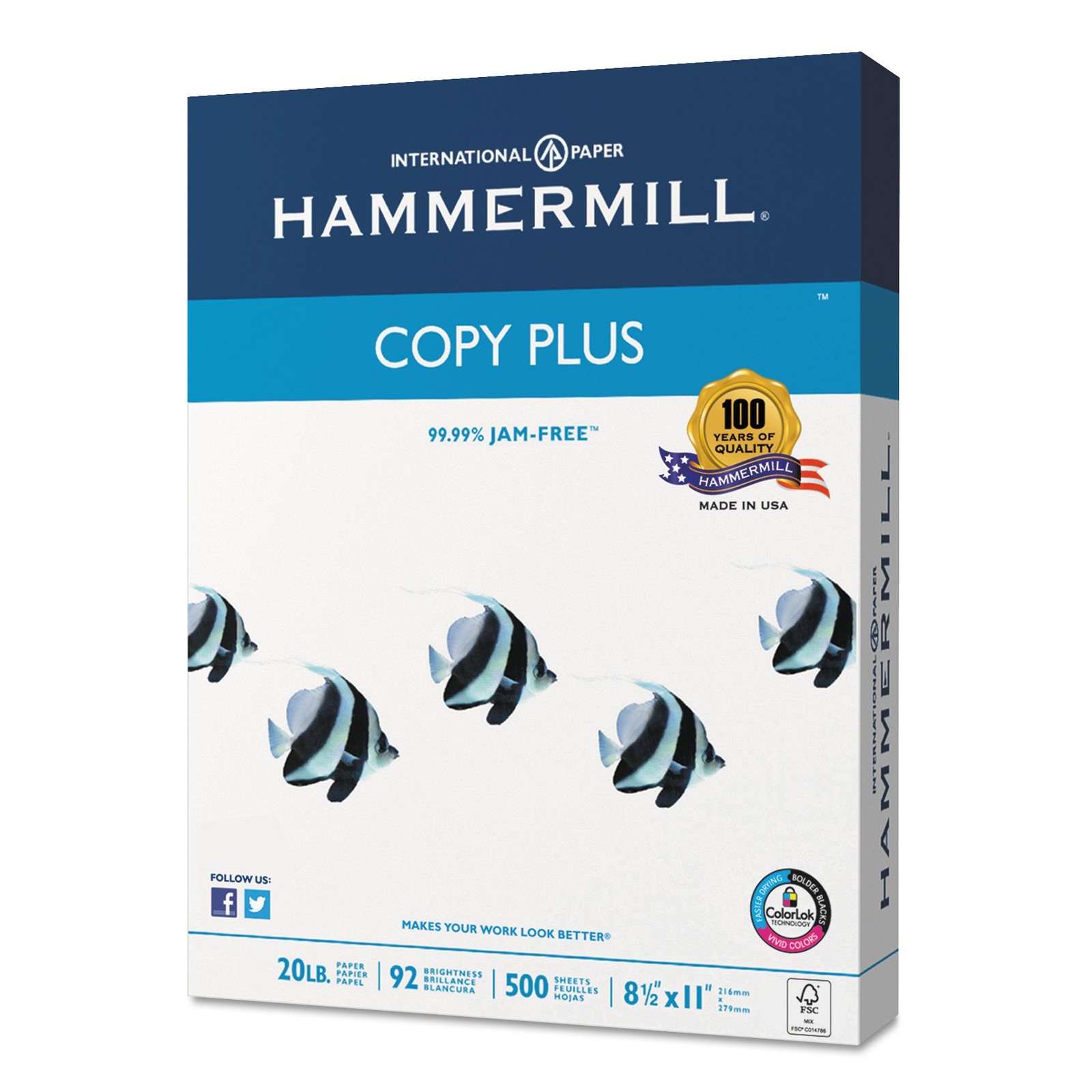 Hammermill Paper, Copy Plus, 20lb, 8.5 x 11, Letter, 92 Bright, 5,000 Sheets