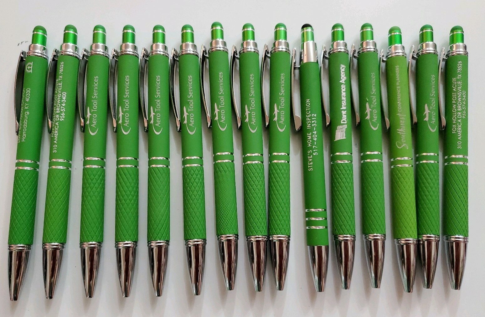 15 PENS Misprint LOT Metal Soft Touch Alpha Stylus LIGHT LIME GREEN Black Ink