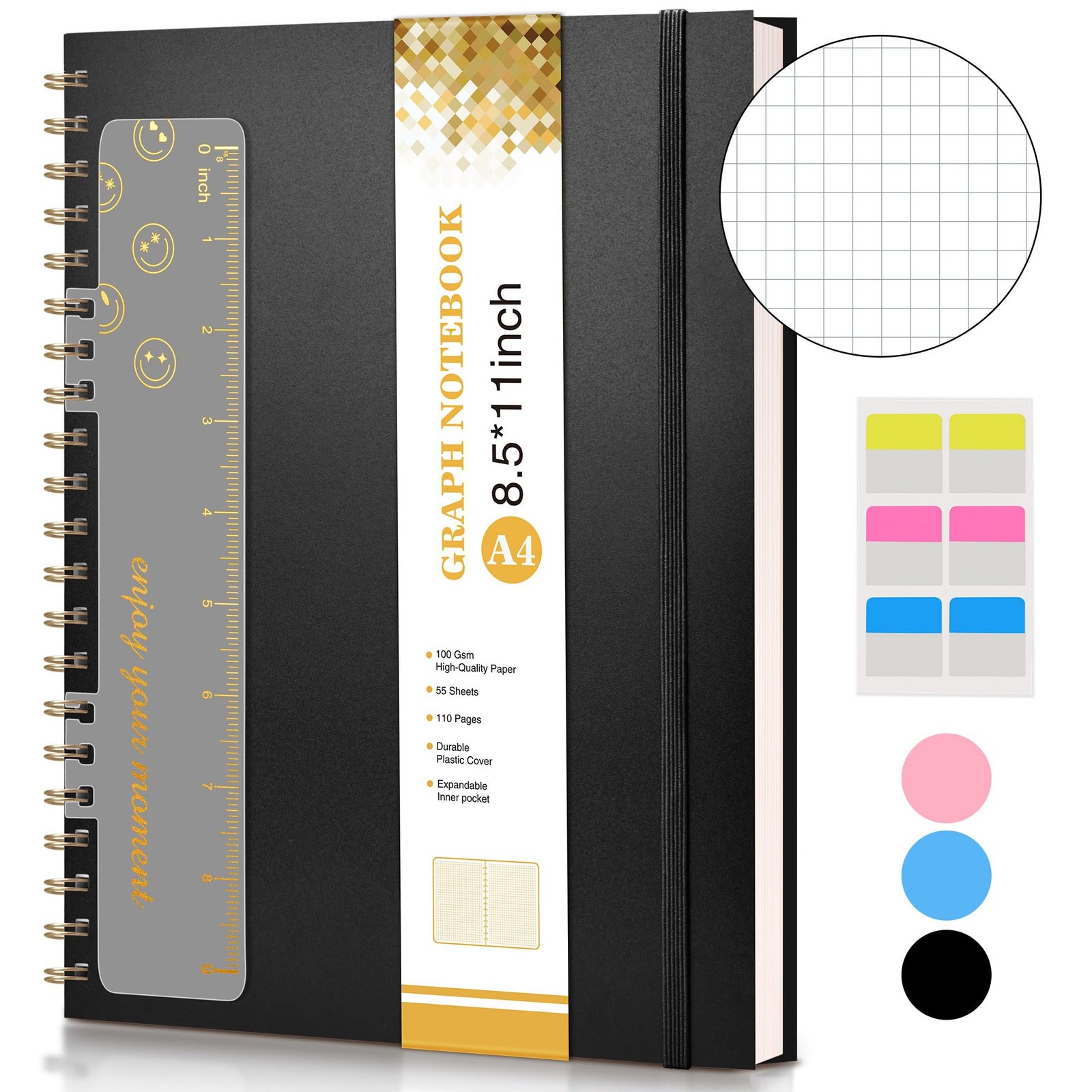 Graph Paper Notebook, Spiral Notebook Journal 8.5â€ x 11â€, A4 Large Grid N…