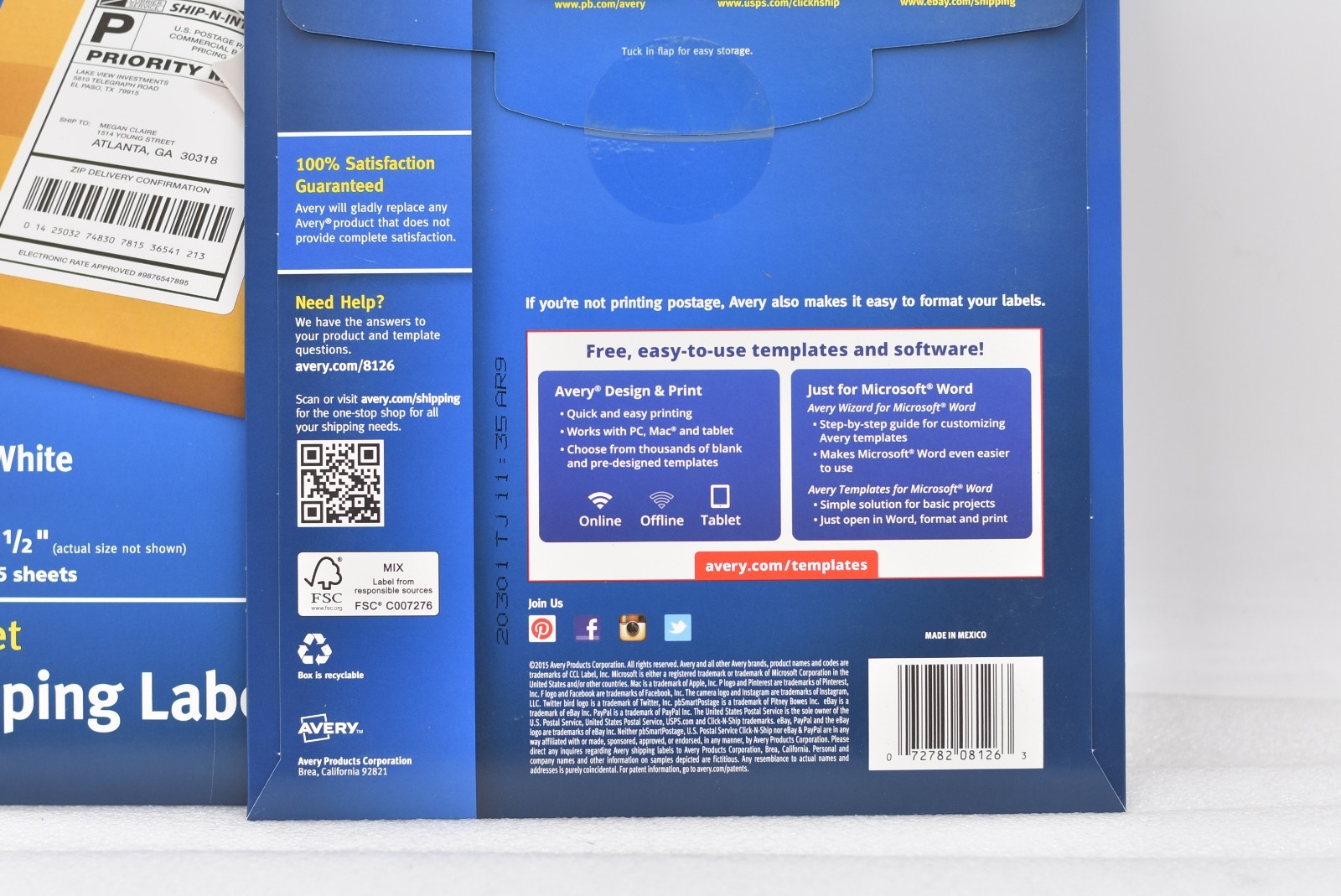 Lot of 2 Avery Half-Sheet Internet Shipping Labels Inkjet White 8126 (100 label