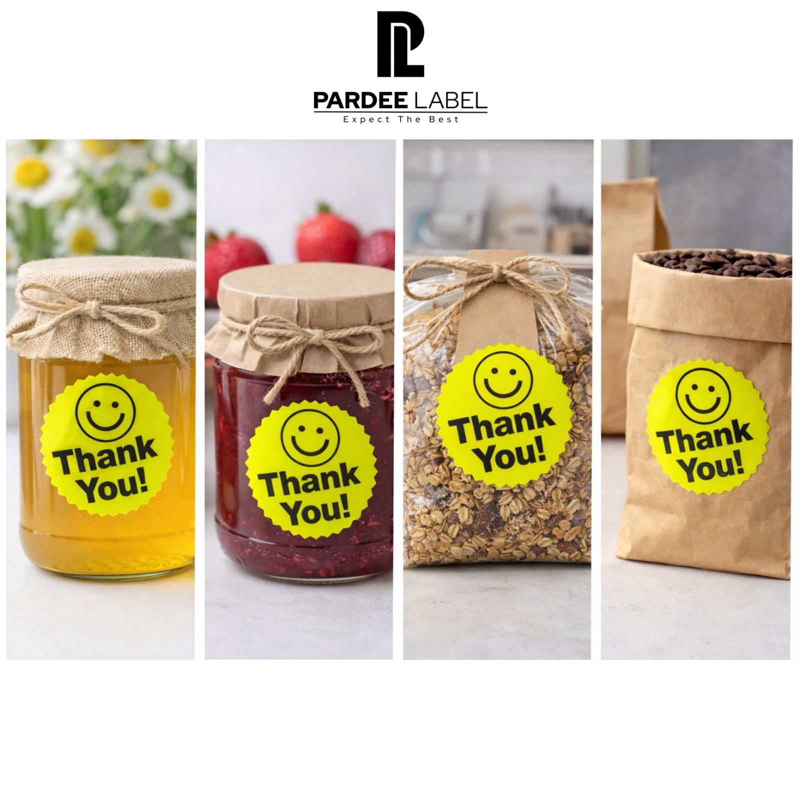 Thank You Stickers Neon Yellow 2” Starburst 250 Labels Per Roll | PardeeLabel