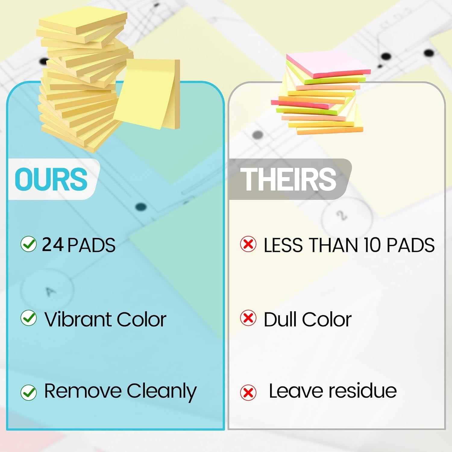 (24 Pack) Sticky Notes 3×3 in Yellow, Clean Removal, Recyclable, Self-Stick Pads