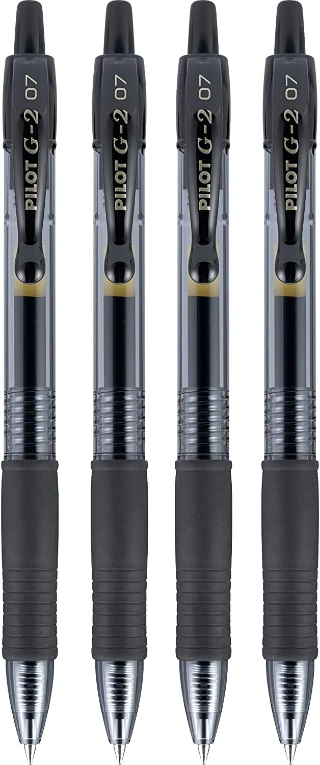 Pilot G2 Gel Pens 4 Pack 0.7mm Fine Point Smooth Writing Black Ink