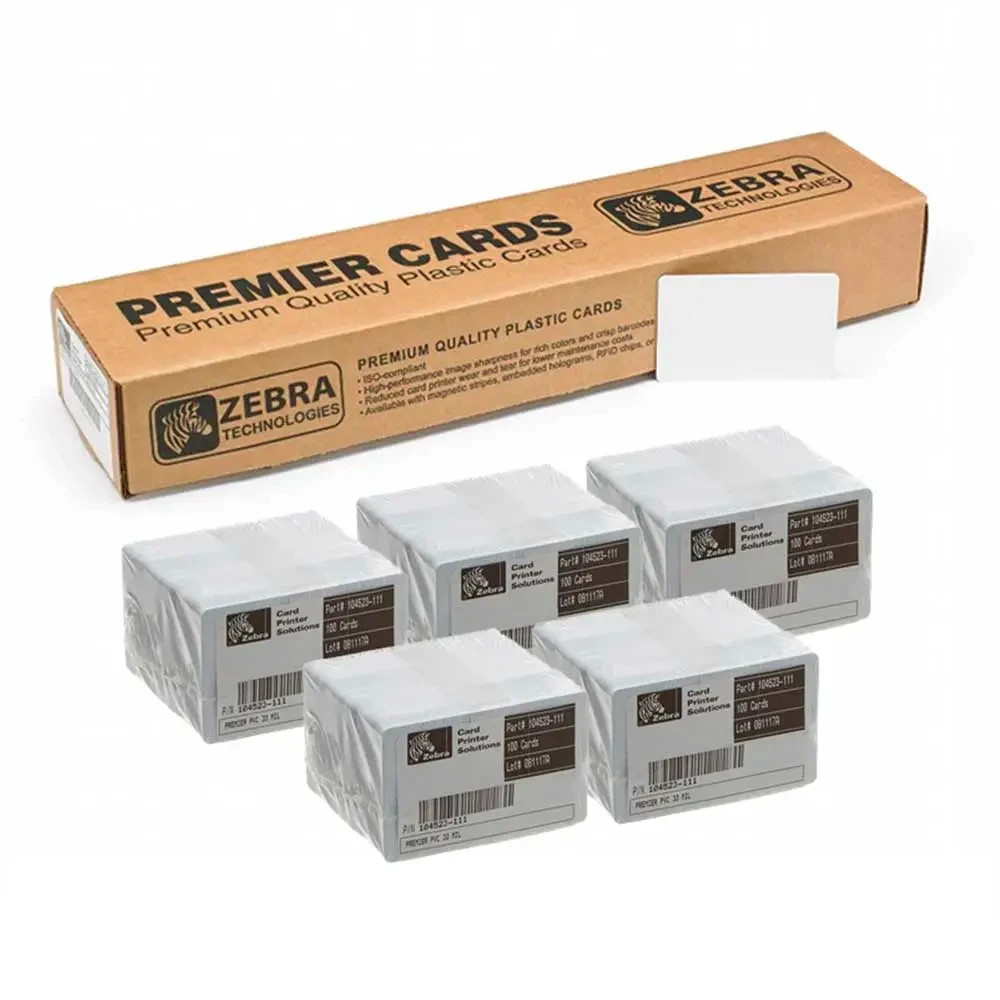 Zebra 104523-111 Premier PVC Blank ID Card Standard White CR80, Pack of 500