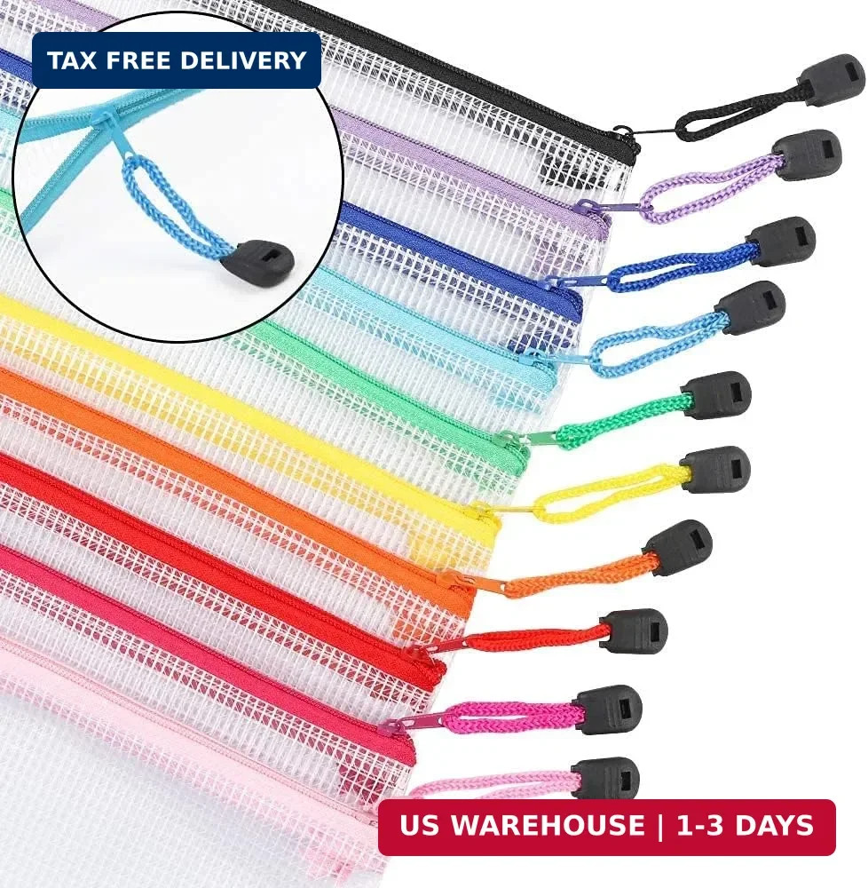 EOOUT Pencil Pouches 20pcs 9.5×4.5 Inches Small Mesh Zipper Pouch in 10 Colors f