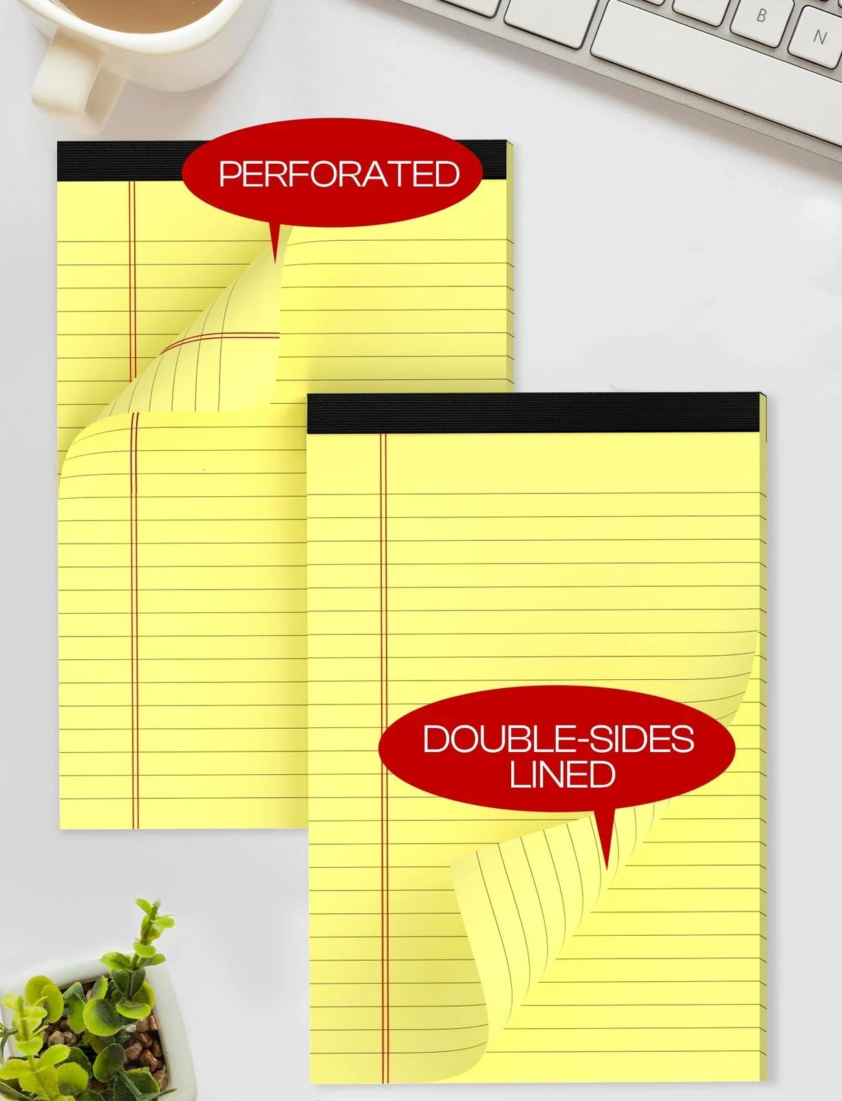 Yellow Note Pads 5×8 Small Legal Pads College Ruled Notepad for Office 6 Pack