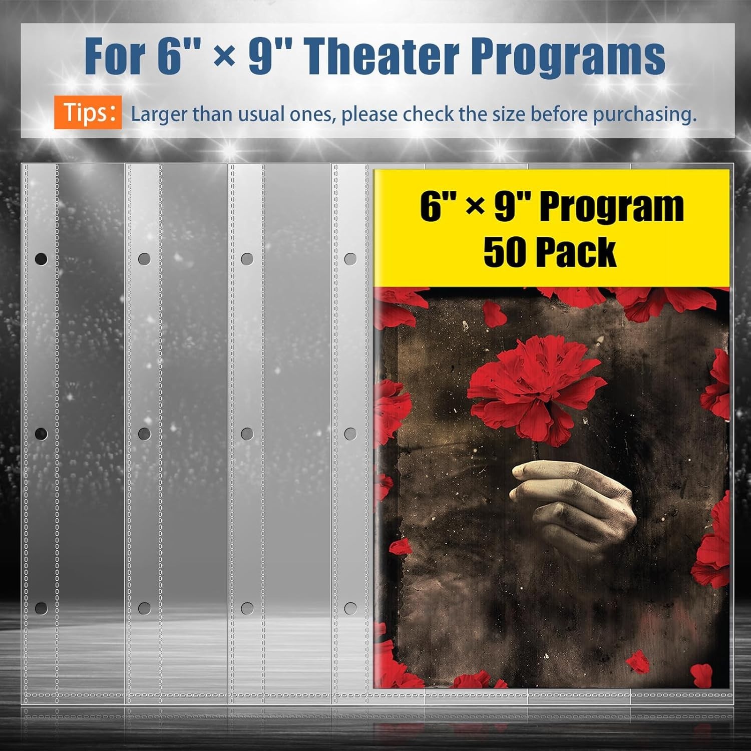 50 Pack 6×9 Brochure Sleeves, Page Protectors, Broadway, Play, Theater Programs