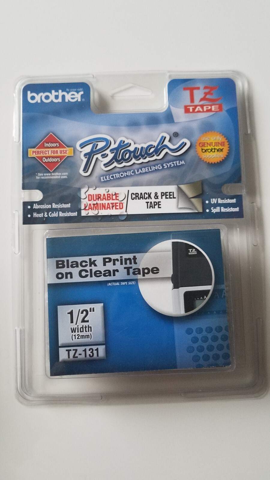 Brother P-touch TZ 131, 12mm x8m Black print on clear tape , TZ tape