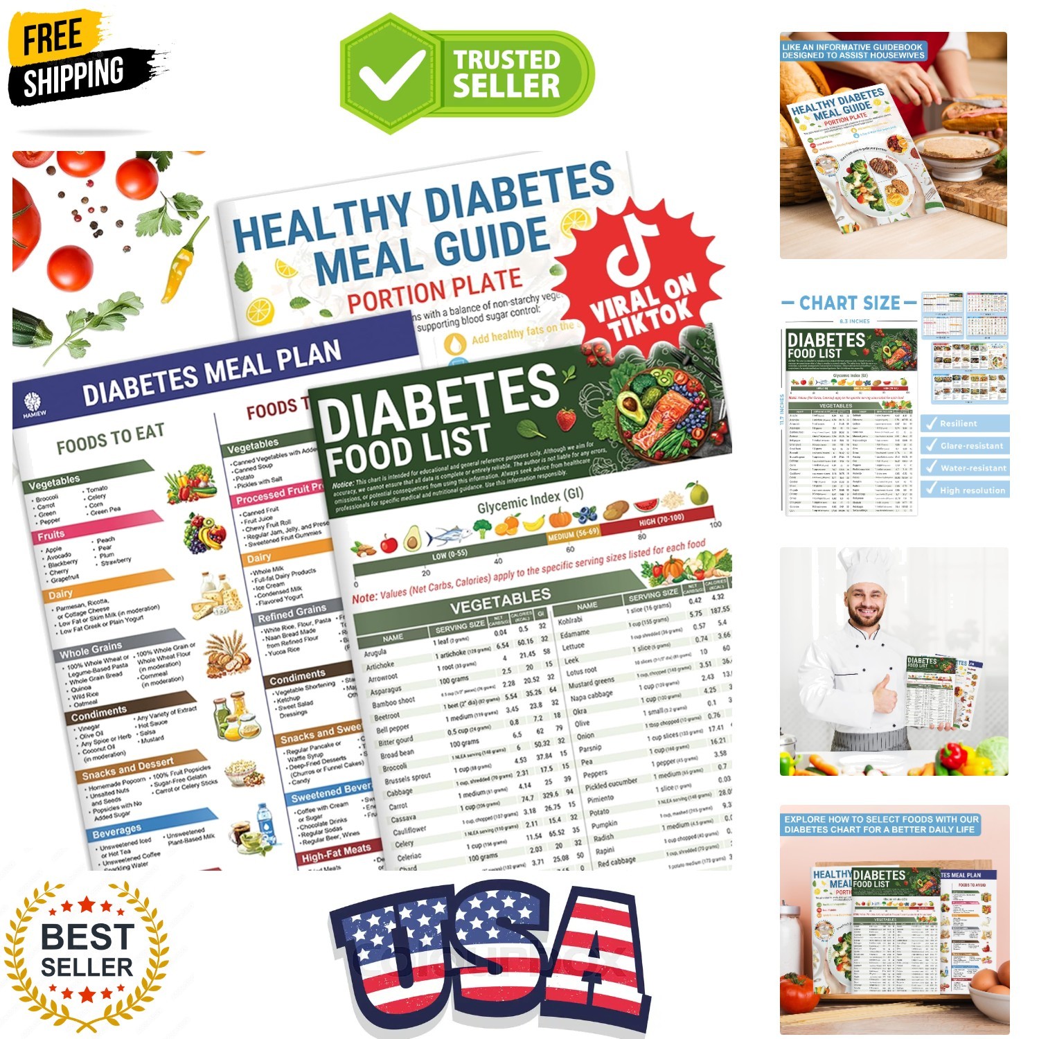 3 Count Diabetes Food List and Meal Planner Laminated, Diabetic Food List Cha…