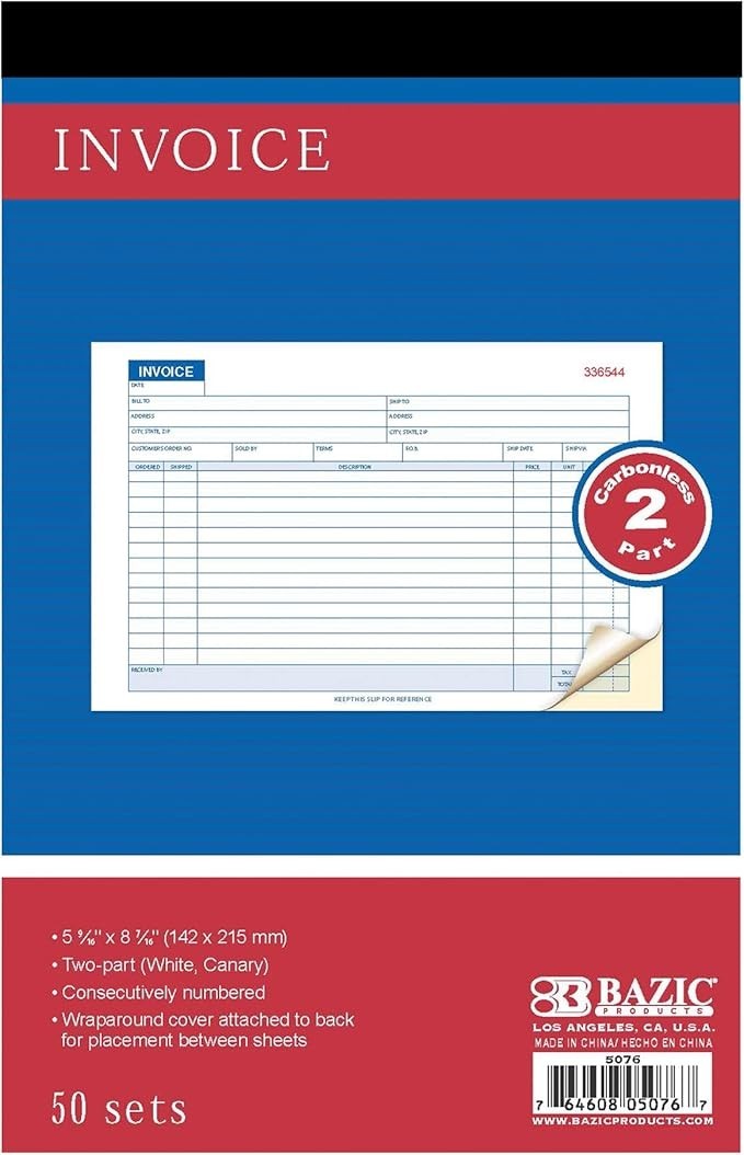 5 Books Carbonless Invoice Receipt Record 2 Part 50 Sets Duplicate Copy Receipt