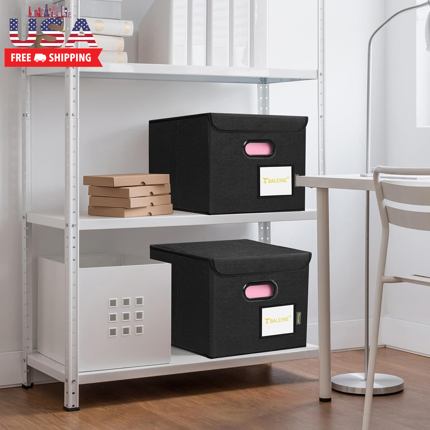 File Organizer Box with Lid, Collapsible File Folder Organizer with Plastic Slid