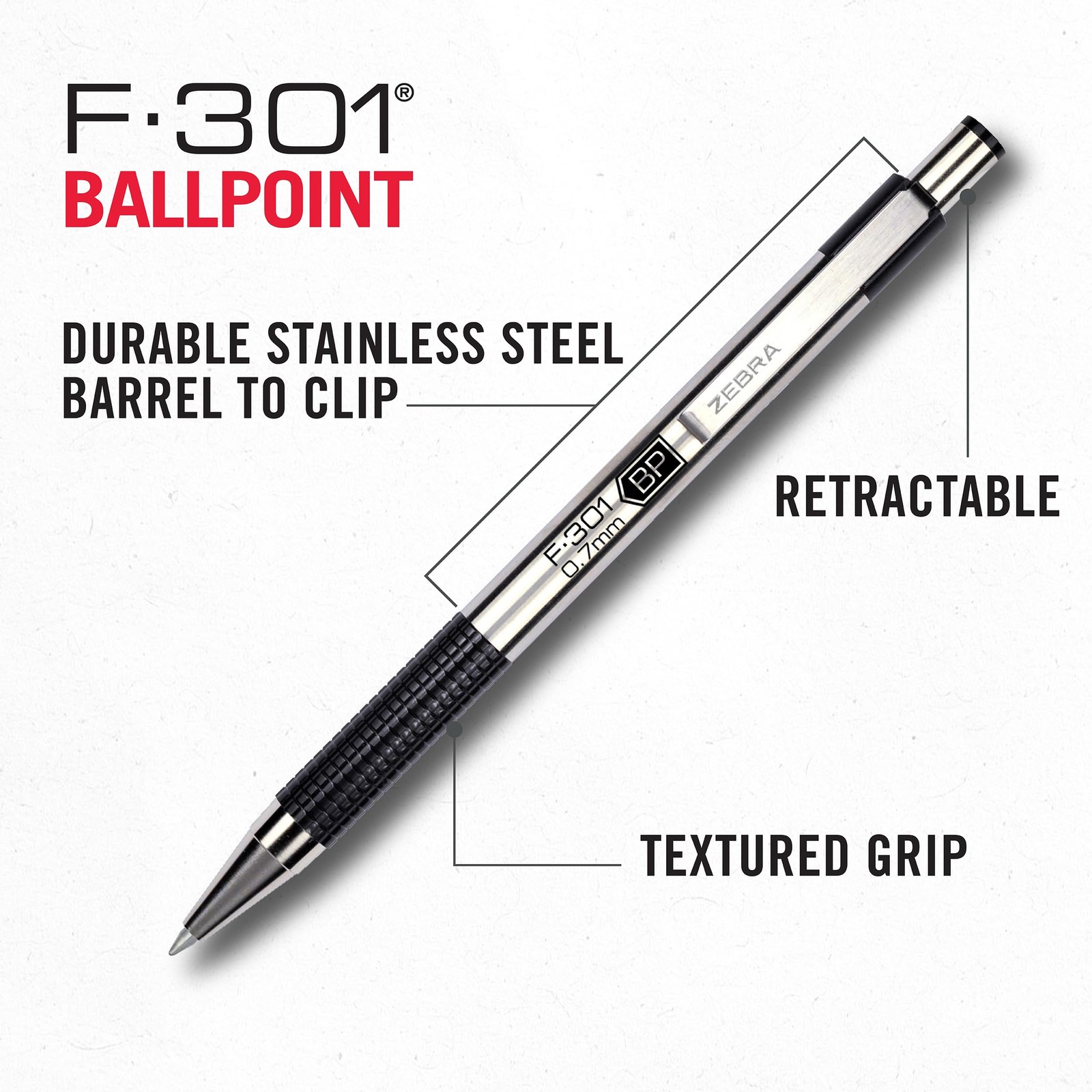 Zebra Pen F-301 Ballpoint Black Ink Fine Point 1 Count (Pack of 4), D