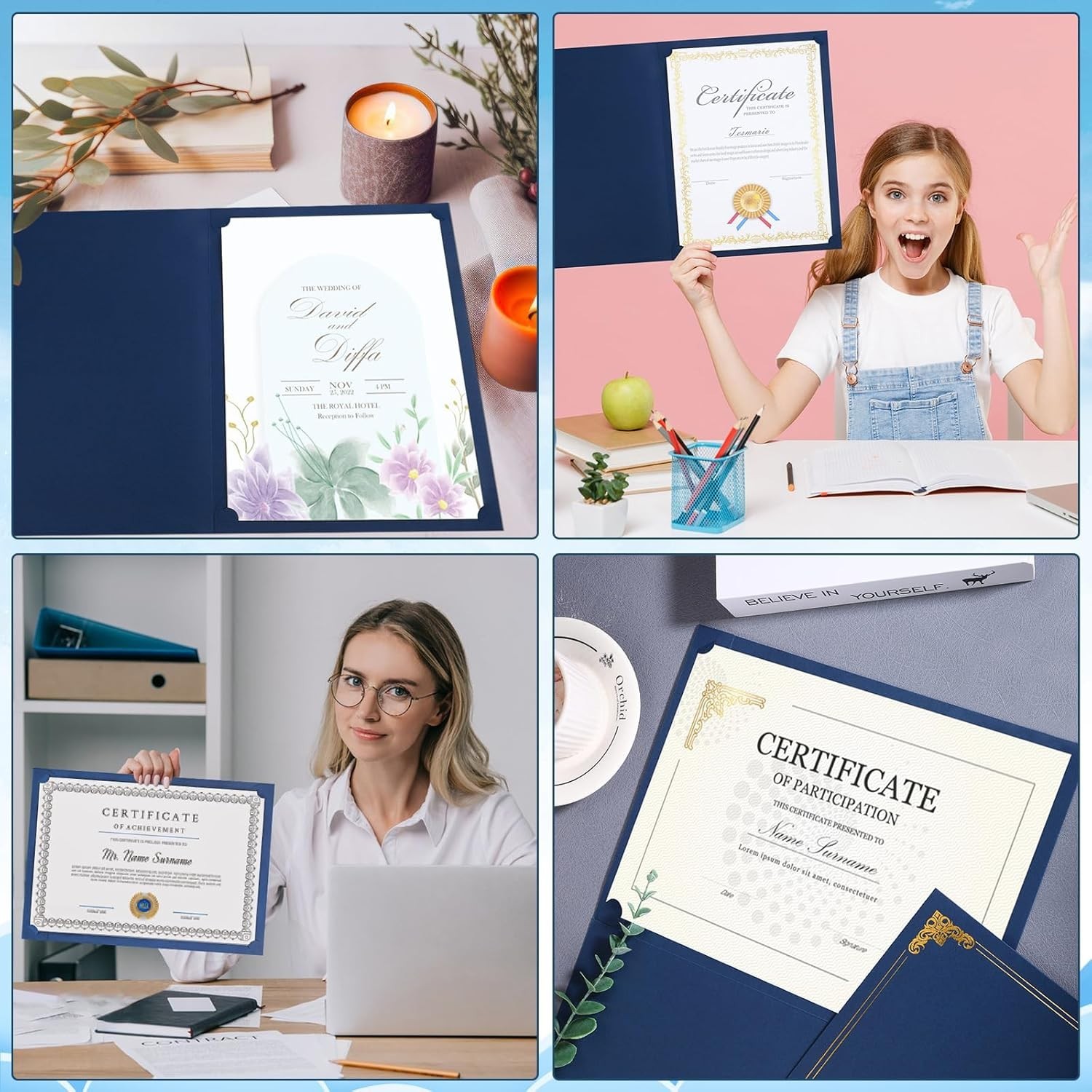 24-Pack 8.5 x 11 Navy Blue Award Certificate Holders – Bulk Certificate Holders