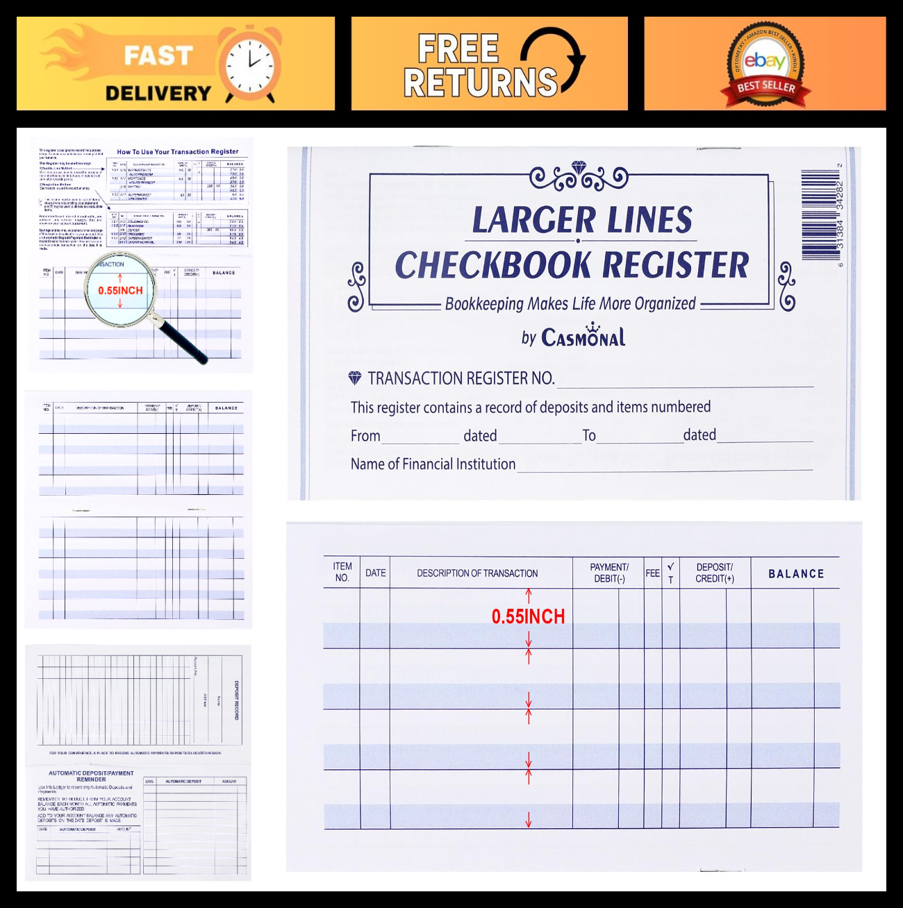 20 Pack Checkbook Register – Blank Ledger for Personal & Business Banking, Easy